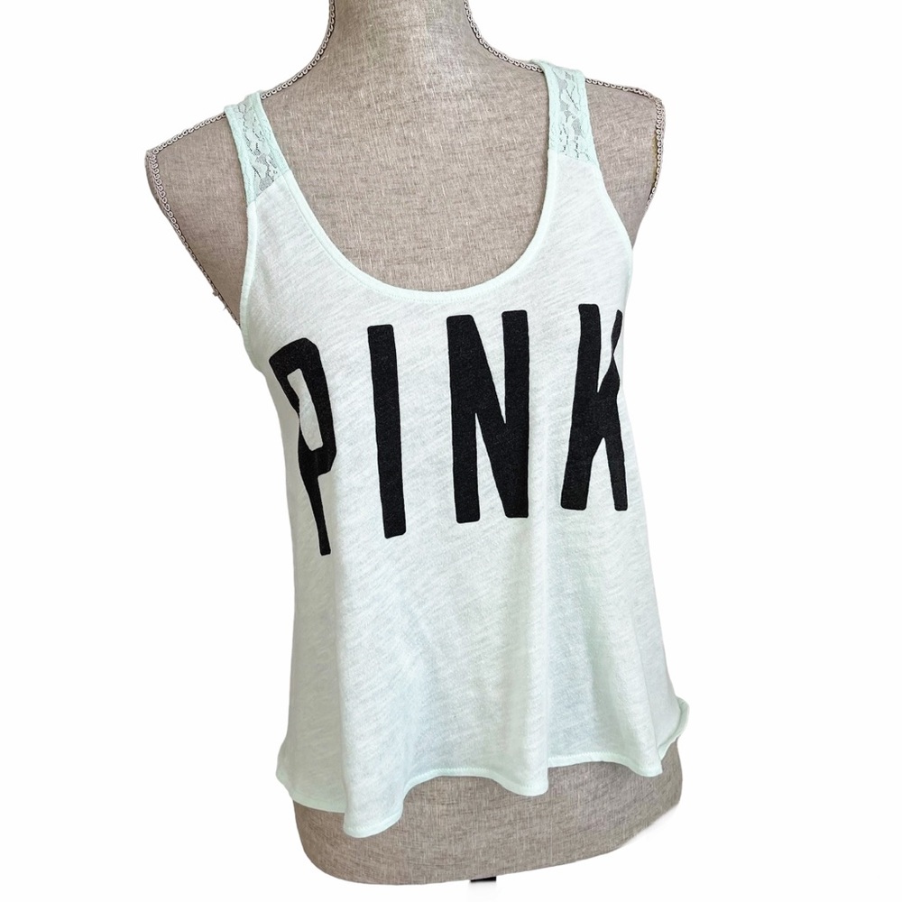 PINK Victoria's Secret Tank Top Mint Green Lace Trim Tee Top XS
